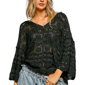 272. POL Black Crochet Knit Oversized Sweater NWT